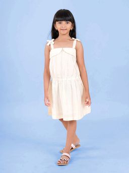 KiddoPanti - Girls Cotton Woven Sleeveless Bow Strap Frock