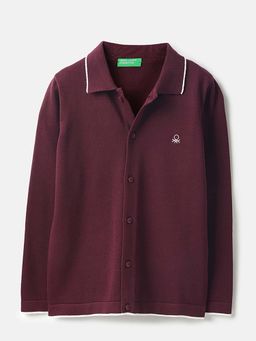 United Colors of Benetton - Wine Regular Fit Spread Collar Solid Tipping Shirt