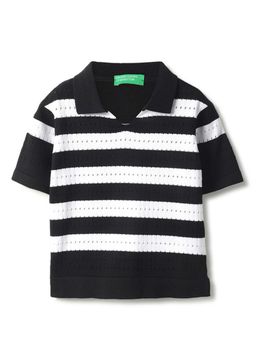 United Colors of Benetton - Black Regular Fit Striped Polo T-Shirt