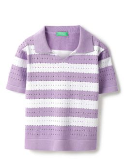 United Colors of Benetton - Lavender Regular Fit Johny Collar Striped Polo T-Shirt