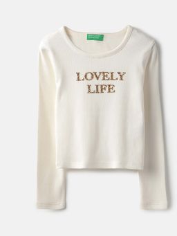 United Colors of Benetton - Beige Regular Fit Embellished Shine Transfer T-Shirt