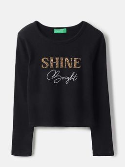 United Colors of Benetton - Black Regular Fit Embellished Shine T-Shirt
