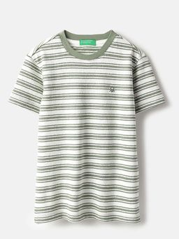 United Colors of Benetton - Olive Regular Fit Round Neck Striped T-Shirt