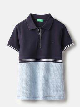 United Colors of Benetton - Navy Blue Regular Fit Textured Polo T-Shirt