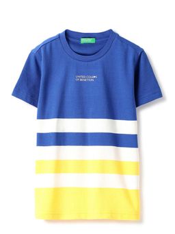 United Colors of Benetton - Multi-Color Regular Fit Round Neck Striped Ottoman T-Shirt