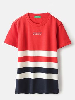 United Colors of Benetton - Red Regular Fit Round Neck Striped T-Shirt