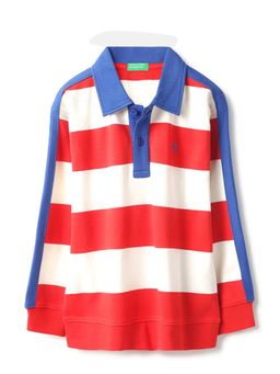 United Colors of Benetton - Red Relaxed Fit Polo Neck Striped Rugby Polo T-Shirt