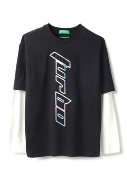 United Colors of Benetton - Black Relaxed Fit Round Neck Printed Turbo Iridescent T-Shirt
