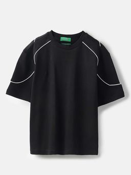 United Colors of Benetton - Black Boxy Fit Round Neck T-Shirt