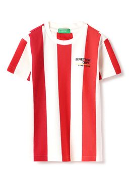 United Colors of Benetton - Red Regular Fit Round Neck Striped Vertical Tuck T-Shirt