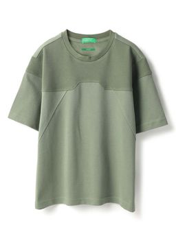 United Colors of Benetton - Green Boxy Fit Round Neck Colorblock Tonal T-Shirt