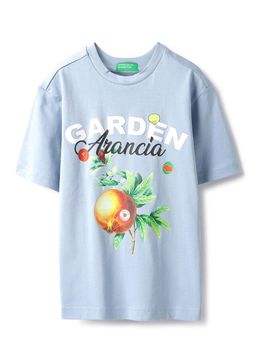 United Colors of Benetton - Blue Relaxed Fit Polo Neck Printed Garde Fruit T-Shirt