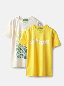 United Colors of Benetton - Multi-Color Regular Fit Typography T-Shirt (Pack Of 2)