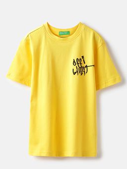 United Colors of Benetton - Yellow Relaxed Fit Round Neck Graphic Print T-Shirt