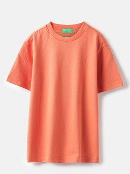 United Colors of Benetton - Orange Regular Fit Round Neck Self Design T-Shirt