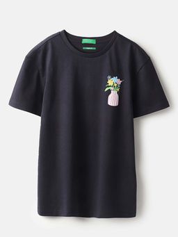 United Colors of Benetton - Black Relaxed Fit Round Neck Graphic Print T-Shirt