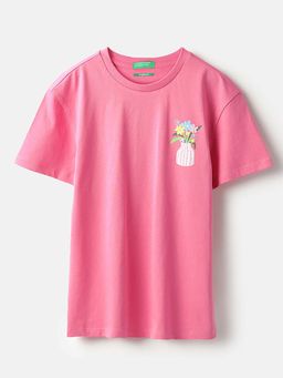 United Colors of Benetton - Pink Relaxed Fit Round Neck Graphic Print T-Shirt