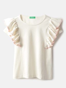 United Colors of Benetton - Cream Regular Fit Round Neck Solid T-Shirt