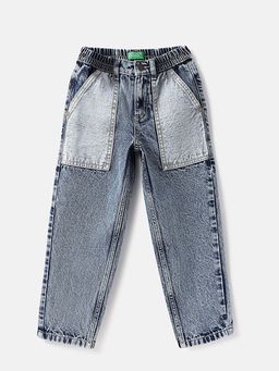 United Colors of Benetton - Blue Solid Slouchy Fit Reverse Self Patch Pocket Denim Jeans