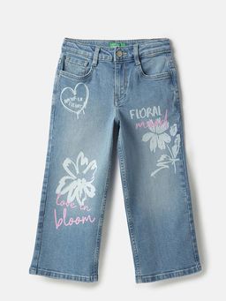 United Colors of Benetton - Blue Floral Print Denim Jeans