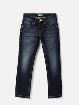 United Colors of Benetton - Blue Solid Slim Fit Dark Wash Denim Jeans