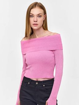 Cover Story - Pink Bardot Crop Sweater