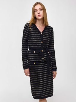 Cover Story - Black Stripped Sweater with Belt