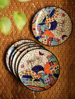 ExclusiveLane - The Hut Family Hand-Painted Ceramic Dinner Plates (10 Inch, Set Of 6)