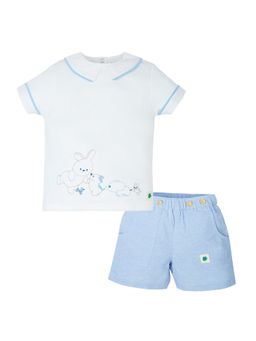 My Milestones - Boys Blue Embroidered T-Shirt with Shorts (Set of 2)