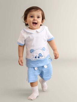 My Milestones - Boys Blue Embroidered T-Shirt with Shorts (Set of 2)