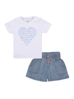 My Milestones - Girls White Printed T-Shirt with Shorts (Set of 2)