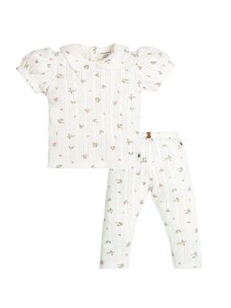 My Milestones - Girls Off White Printed T-Shirt with Leggings (Set of 2)