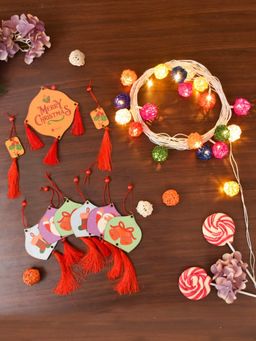 Indigifts - SMALL TREE HANGINGS & BAMBOO STRING LIGHT DUO Christmas Decoration Items