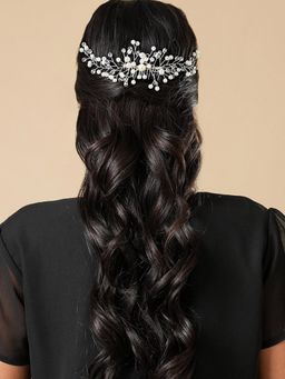 Yellow Chimes - Women White Floral Design Hair Comb Pin