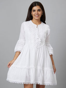 Globus - Women Ivory Embroidered A-line Dress