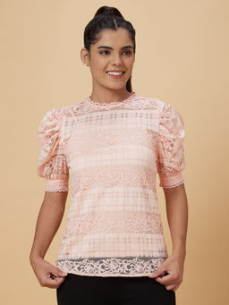 Globus - Women Peach Self Design Polyester Top (Set of 2)