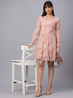 Globus - Women Peach Printed A-line Tiered Dress