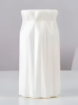 DecorTwist - Plastic Flower White Vase for Home Decor
