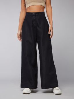 DOLCE CRUDO - Women's Black Wide-Leg High Rise Clean Look Light Weight Denim Pants