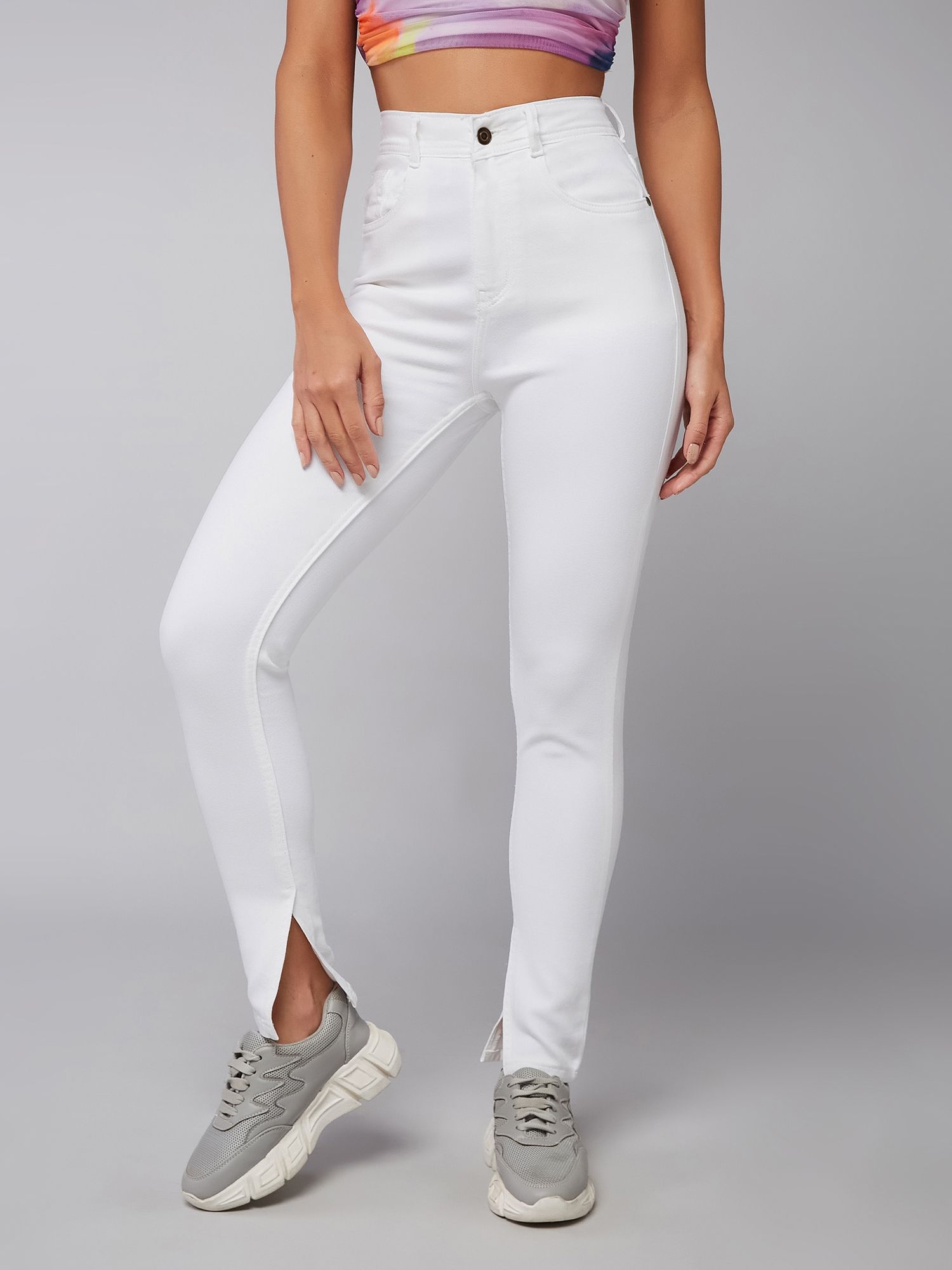 dolce crudo White Skinny Mid Rise Clean Look SideSlit Stretchable Denim Jeans-picture-37
