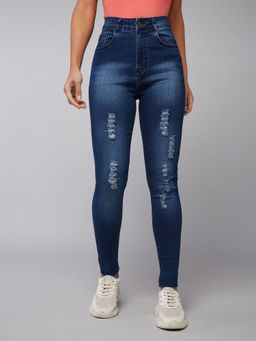 DOLCE CRUDO - Blue Skinny Mid Rise Mildly Distressed Regular Ripped Denim Jeans
