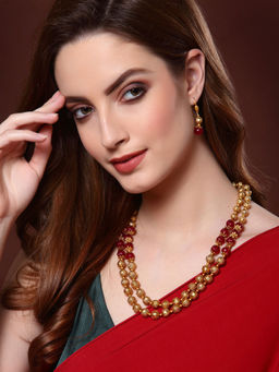 PANASH - Gold-Plated & Red Beaded Handcrafted Layered Jewellery Set