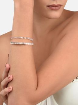 Zaveri Pearls - Set of 2 Rose Gold Cubic Zirconia Contemporary Tennis Bracelets-ZPFK13437