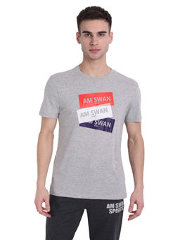AM SWAN - Mens Printed Grey Melange T-shirt