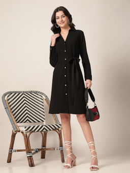 Style Quotient - Women Knit Knee Length Dress Black