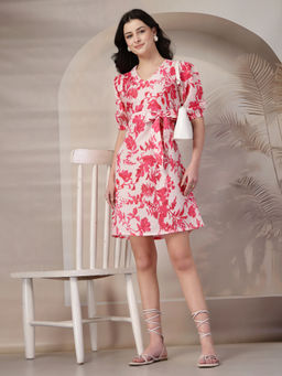 Style Quotient - Women Flroal Print Mini Dress Pink