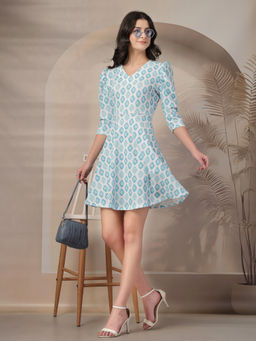 Style Quotient - Women Printed Knit Mini Dress Turquoise