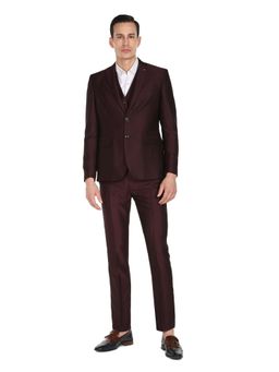 Arrow - Men Maroon Dobby Weave Tailored Fit Three Piece Suit