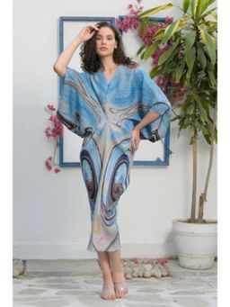 TASUVURE - Kimono Kitsch Abstract Printed Dress Blue