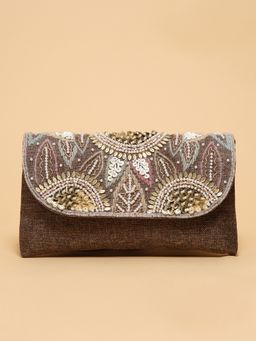 ERIDANI - Zareen Brown Embellished Clutch